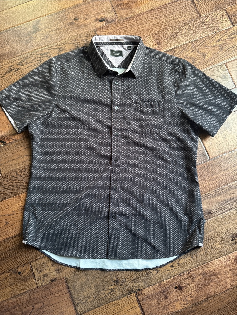 7 Diamonds 4 way stretch Short-Sleeve Black Button-Down Shirt